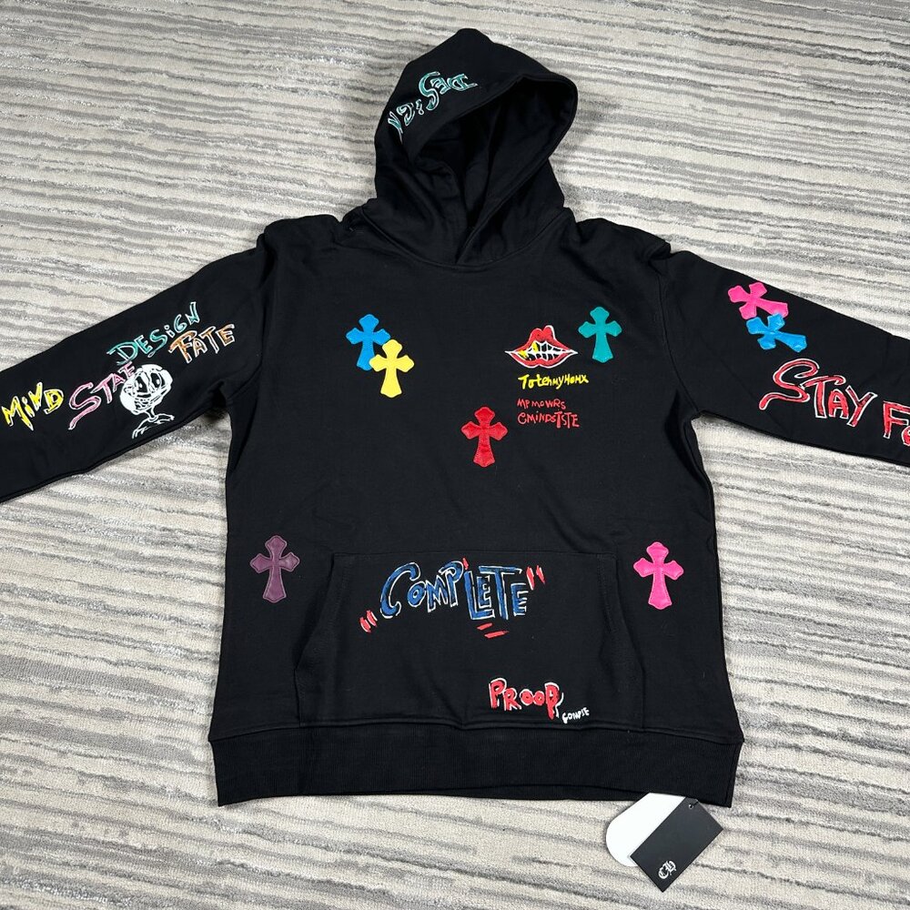 Chrome Hearts Matty Boy Multi Colored Cross Script Pullover Hoodie Mens Large
